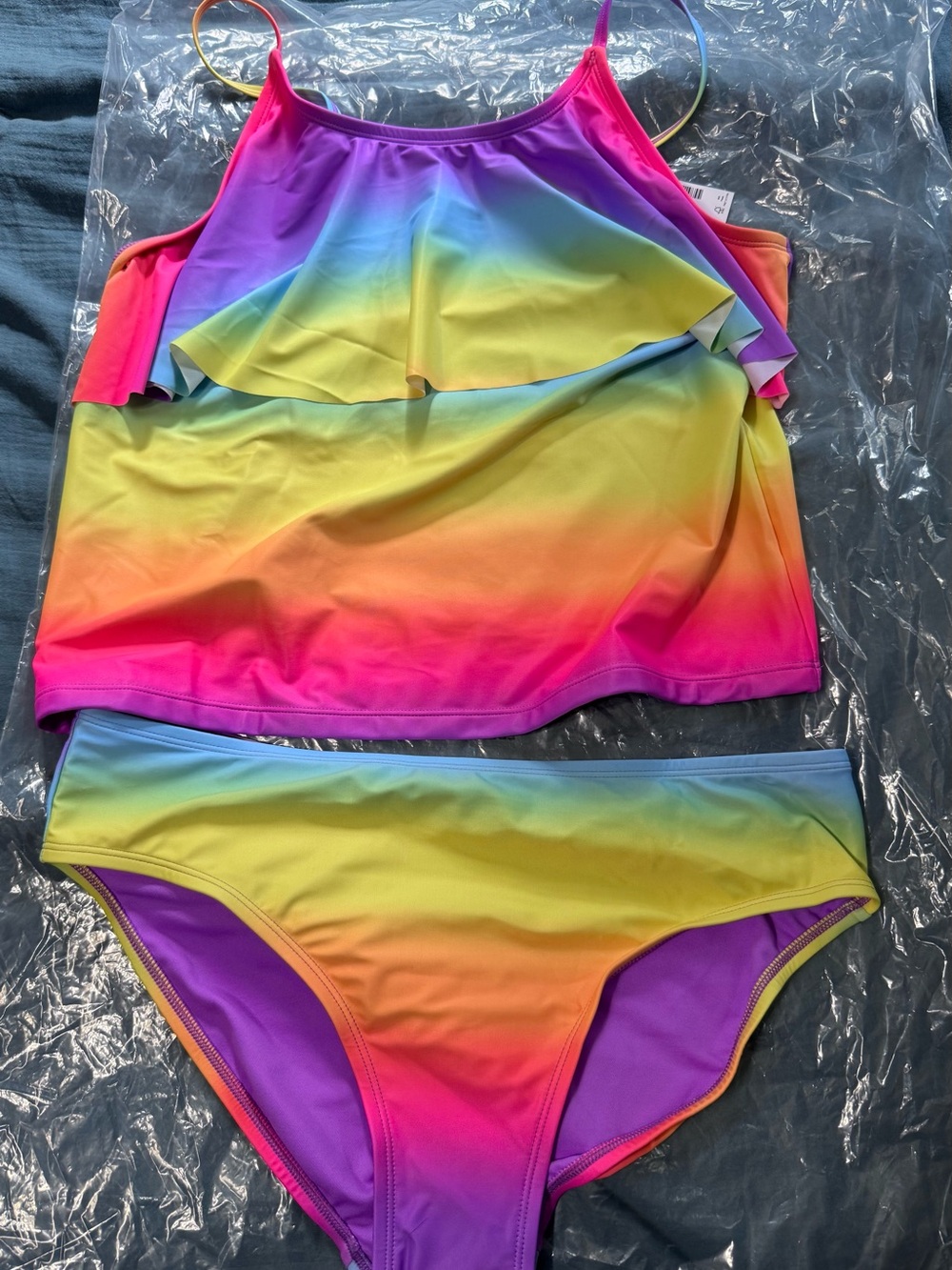 Rainbow Gradient Ruffled Tankini for Kids - Multicolor